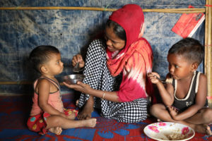 Monira and her children receiving support from a malnutrition project run by World Vision and World Food Programme. Photo credit: ©2019 World Vision, Himaloy Joseph Mree