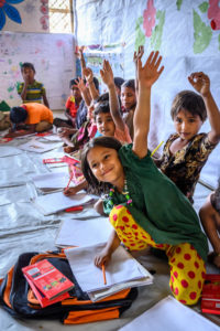 Little girl learns in Child-Friendly Space in Rohingya refugee camp.